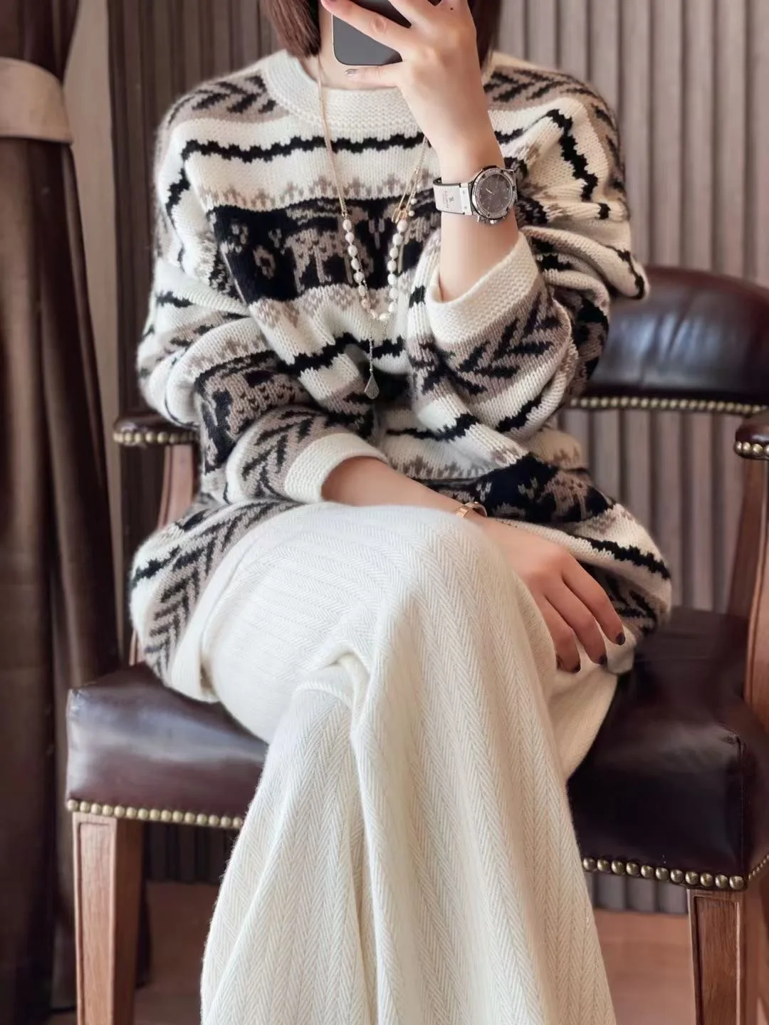

Women Cashmere Sweater 2021 Autumn Winter Vintage Fancy Goat Cashmere Knitting Sweater Exquisite New