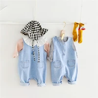 new born baby denim overalls for girl fashion solid strap rompers playsuits 2021 autumn new cotton soft kids clothes boys 0 2y