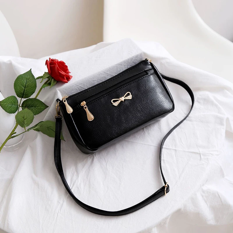 

2022 New Women Pu Leather Shoulder Bags Female Double Layer Large Capacity Handbags Card Holders Ladies Portable Crossbody Bags