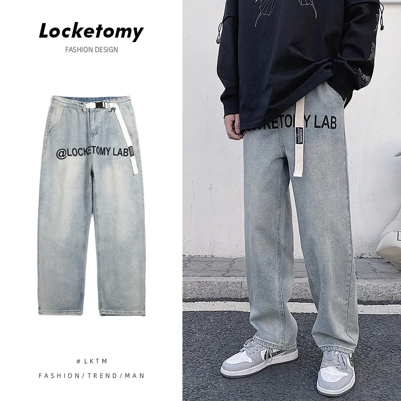 

Men's Jeans Trend Retro Old Jeans Ins Loose Straight Wide-leg Trousers Fashion Hip-hop Streetwear Men's Pants штаны мужские