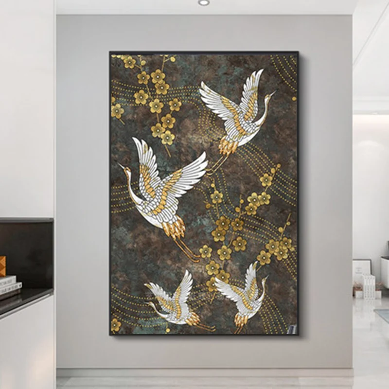 Китайский Стиль крана и облака Арт холст абстрактная живопись плакаты с птицами