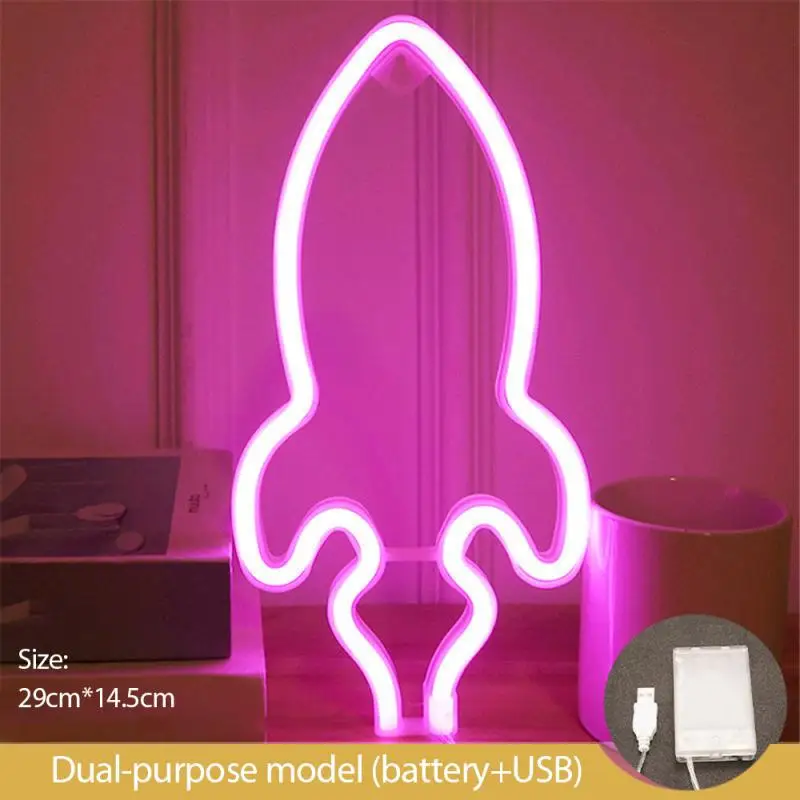 

LED Neon Light Hello Wall Art Sign Bedroom Decoration Rainbow Hanging Rocket Night Lamp Home Party Holiday Decor Xmas Gift
