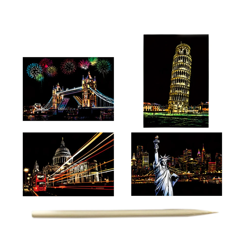 4 шт. волшебная цветная доска для рисования бумага выскабливания детей обучения