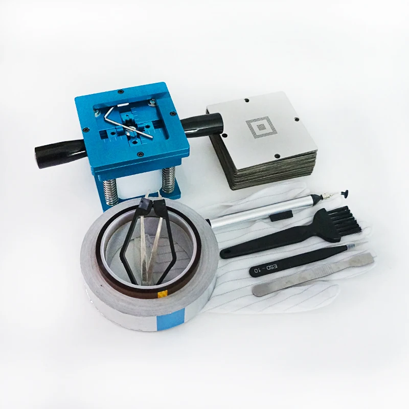 

bga reballing station 90MM blue with handle with 90MM stencils 184pcs