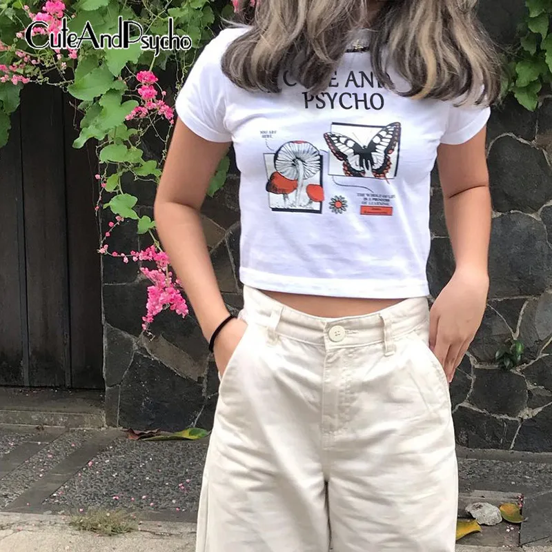 

Футболка женская в стиле Харадзюку с коротким рукавом и мультяшным принтом