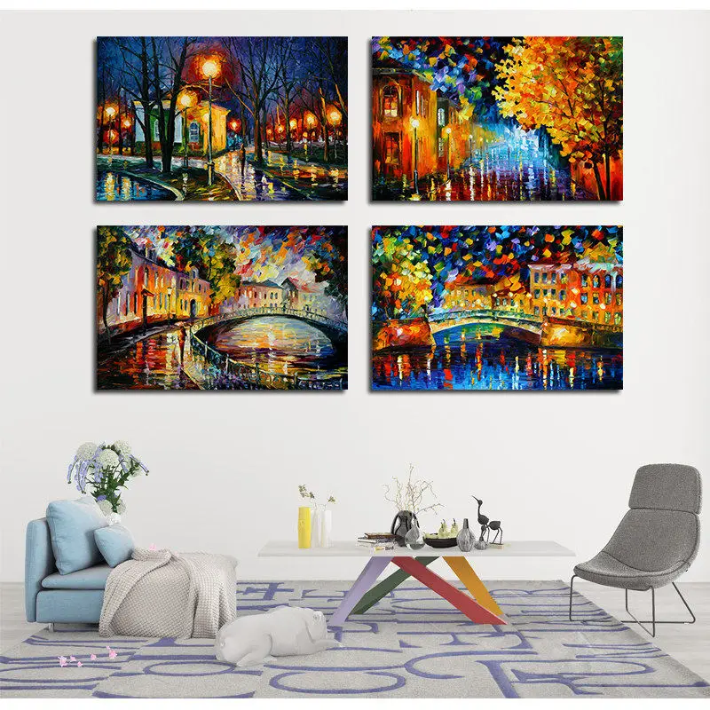 Абстрактные здания улица мост живопись цветные холщовые художественные