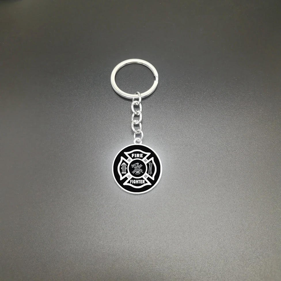

2020 New Fashion Charm Popular Fireman Tool Glass Keychain Accessories Key Ring
