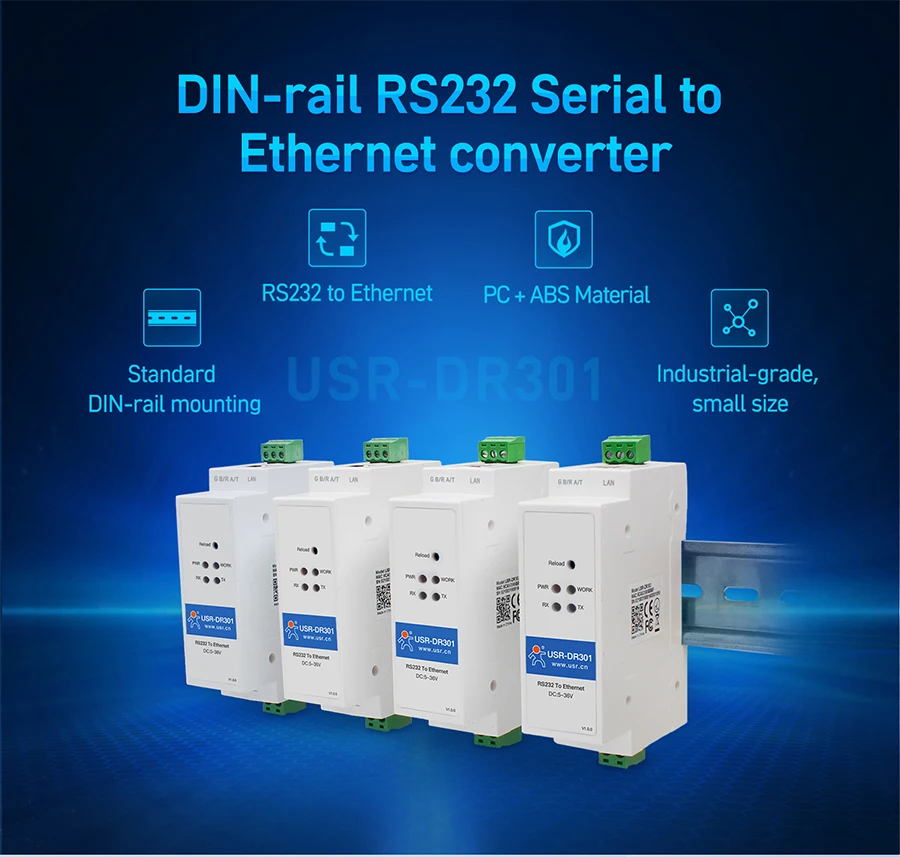 USR-DR301 DIN-рейка Modbus RS232 Последовательный порт в Ethernet Конвертер двунаправленная