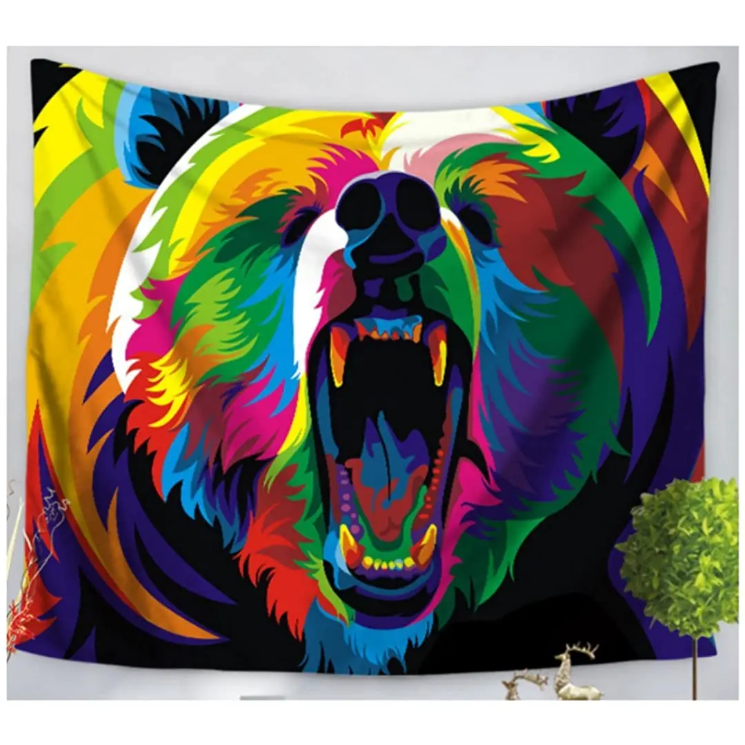 

KRWHTS гобелен с мандалой, настенный гобелен с медведем гризли, богемное покрывало, украшение для спальни см (60 "52")