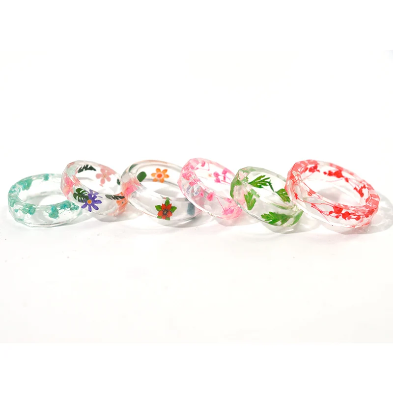 

HJ47 2021 New Style Pink Ring Real Dried Flowers Vintage Jewelry Handmade Accesorios Mujer Resin Rings For Boyfriend Gift Ideas
