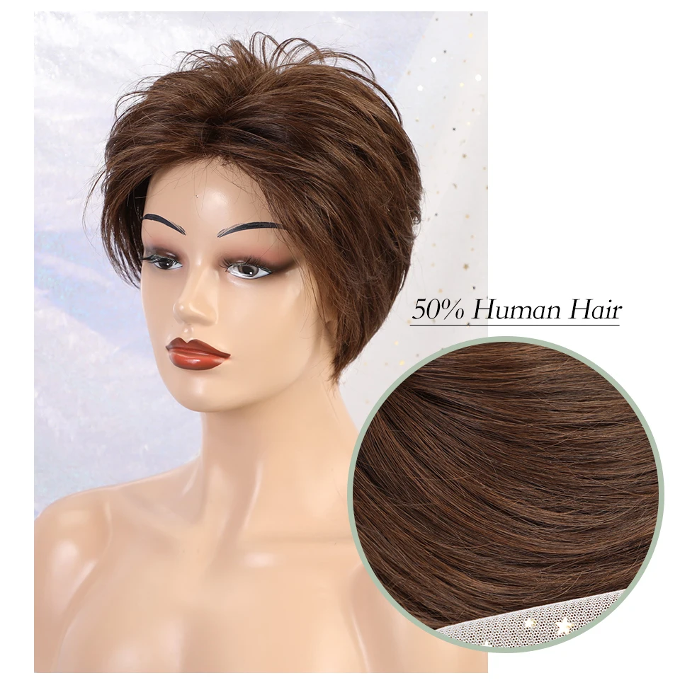 Haircube синтетические парики на кружеве 6 дюймов 50% человеческие волосы смесь Pixie Cut короткие волосы парик с натуральной линией волос для женщин 4 цвета