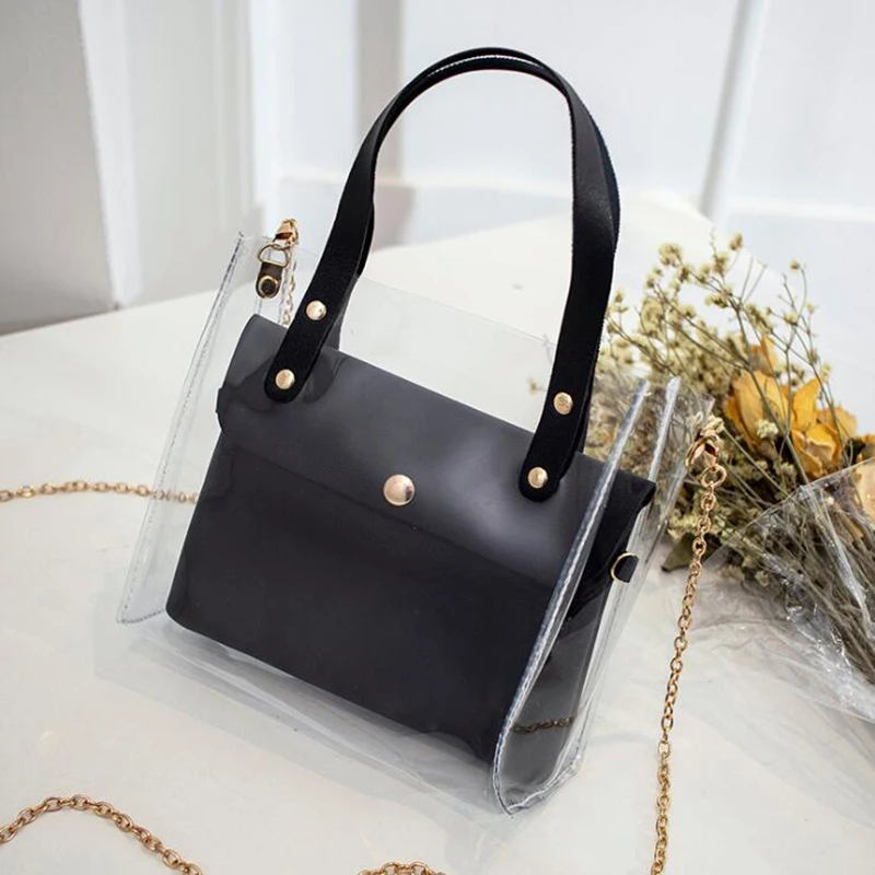 

Women Transparent Bucket Bag Clear PVC Jelly Small Shoulder Bag Female Chain Crossbody Messenger Bags 2021 Design Luxury Handbag
