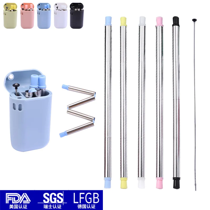 Buy Stainless Steel straws 304 Folding Straw Easy to Clean Reusable Edible Silicon Portable collapsible straw metal on