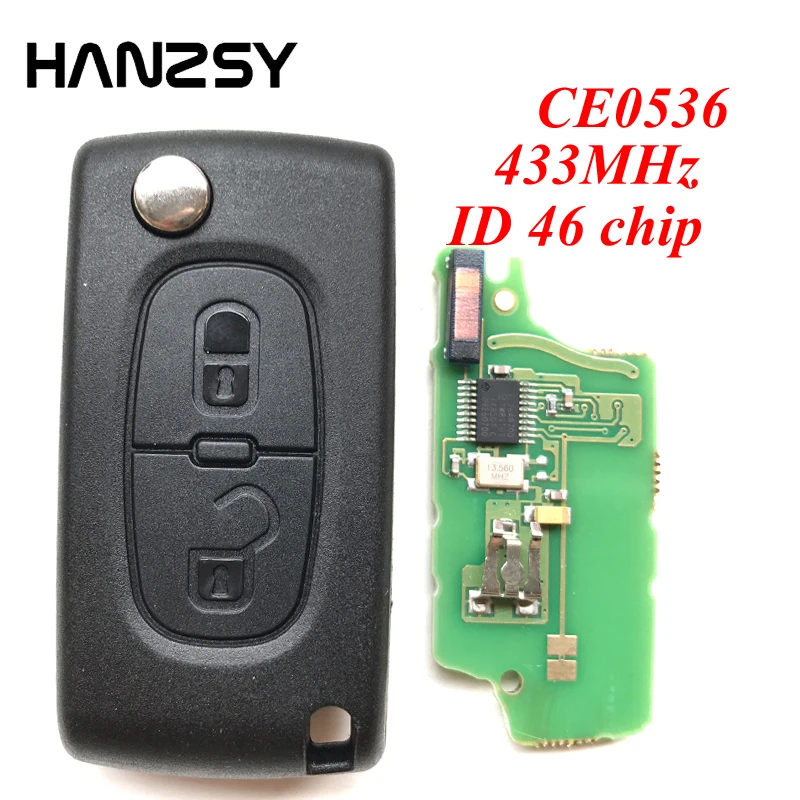 2 buttons 433MHz Remote Key For PEUGEOT 307 408 807 3008 308 207 Car Flip Folding key ID46 Chip CE0536 VA2 Blade