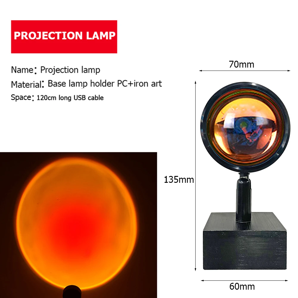 

USB Sunset Rainbow Projector Atmosphere LED Night Light Home Coffee Shop Live Broadcast Background Wall Decor Projection Lamp