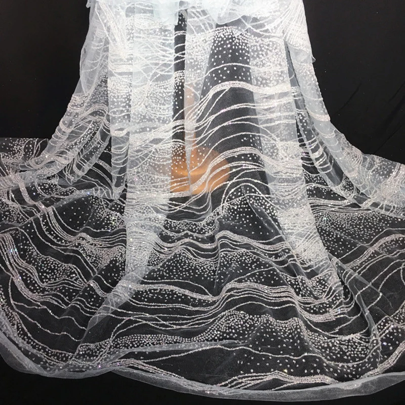 1 ярд INS Горячая небесно голубая железная бронзовая блестящая ткань с волнистым