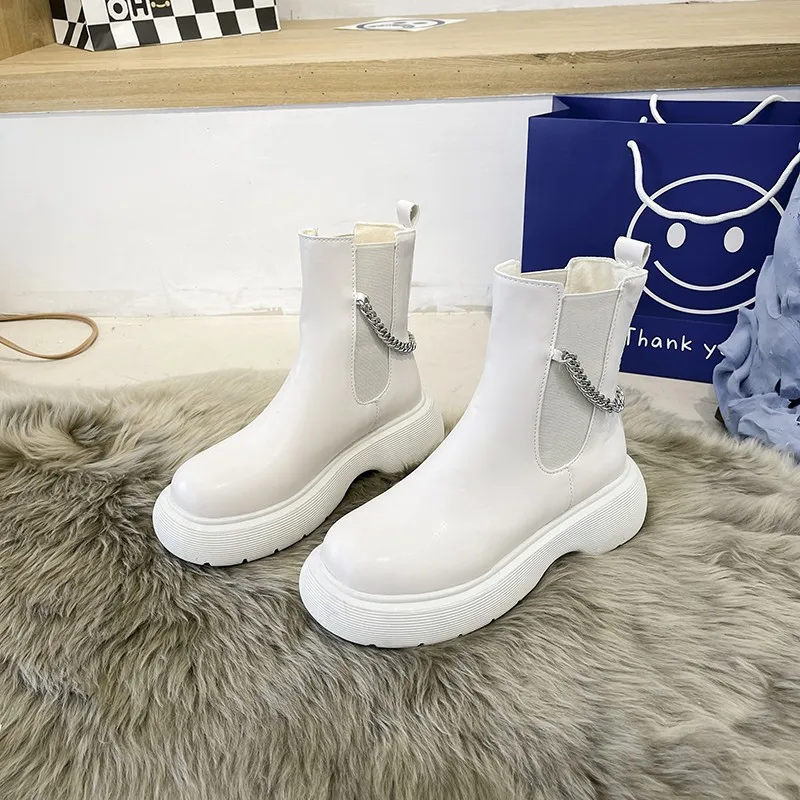2022 new autumn thick bottom Chelsea mid-tube combat round head wear Botines De Mujer square heel sexy