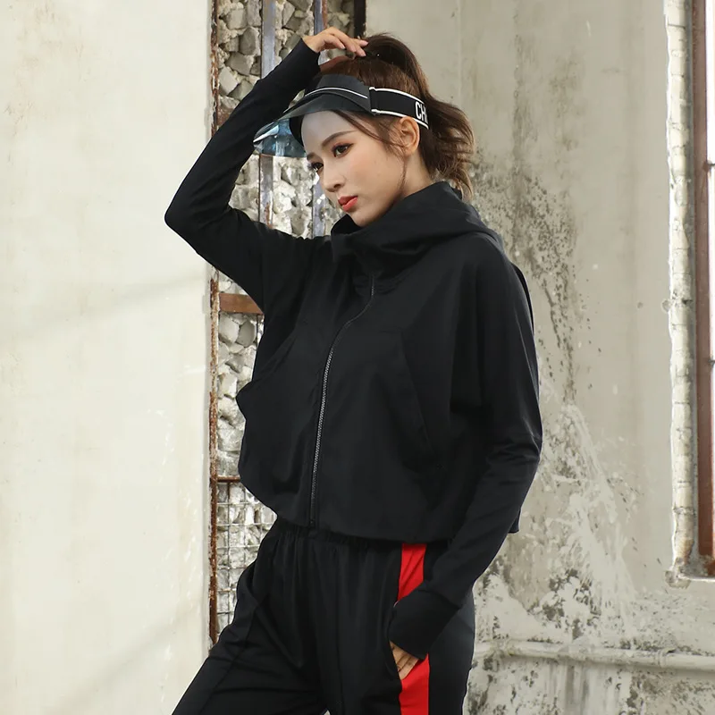 Running Jacket Fitness Sport Clothes Women Long Sleeve Hooded Gym Crop Top Hoodies Yoga Cropped | Спорт и развлечения