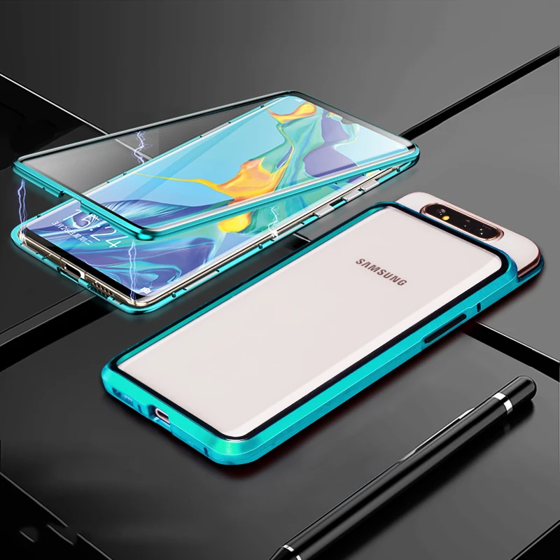 360 Полный Магнитный чехол для samsung Galaxy S11 A90 5G A80 A10S A40 A50 A60 A70 M30S металлический бампер Двусторонняя закаленное Стекло чехол