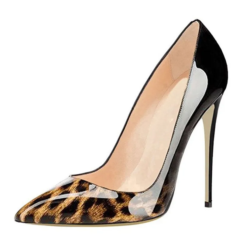 Large Size Shoes Woman Classic Leopard High Heels 12cm/10cm Leather Lady Shoes Simple Style Pointed Toe Women Pumps Party Shoes