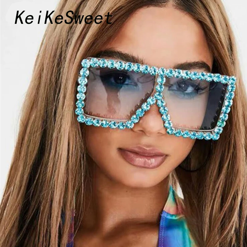 Женские большие солнцезащитные очки KeiKeSweet брендовые дизайнерские с кристаллами