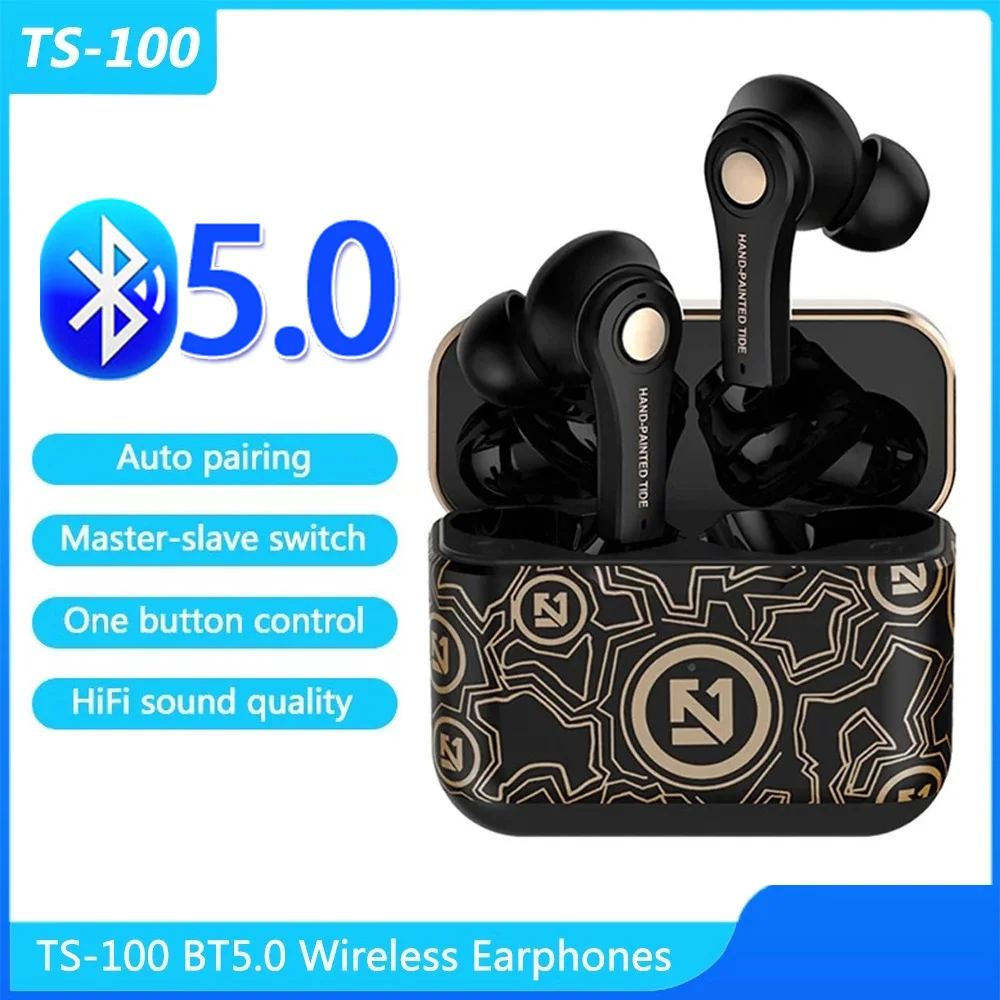 

TS-100 BT5.0 Wireless Earphones Auto Pairing Button Control Noise Reduction HiFi Sound Quality Sports Earbuds