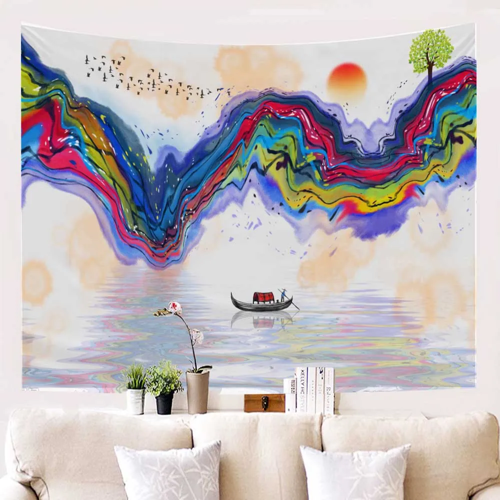 Гобелен с пейзажем чернильная живопись гора настенная Подвеска/ткань