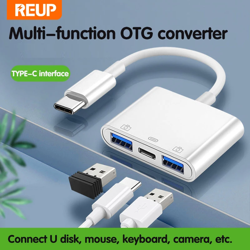 Адаптер OTG 3 в 1 переходник с Type C на USB 0/USB 18 Вт для быстрой зарядки Xiaomi 10