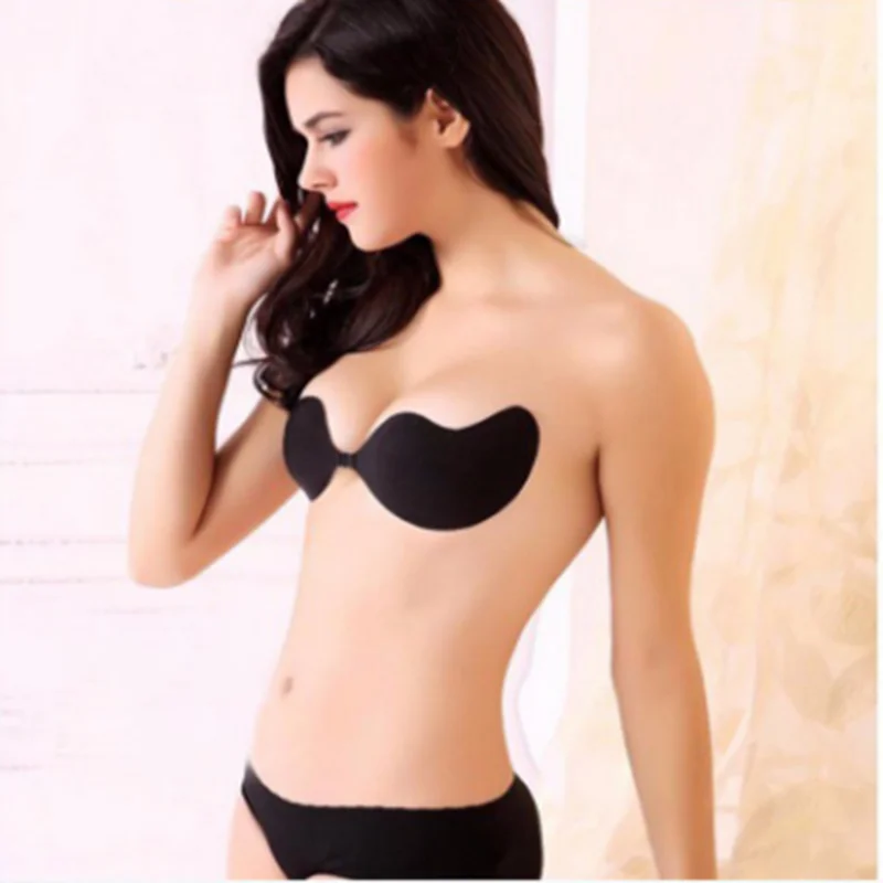 Women self-adhesive unlined Sexy Lady Invisible Silicone V shape Strapless Bra Push UP Bust free shipping 90 pcs/lot 225 USD
