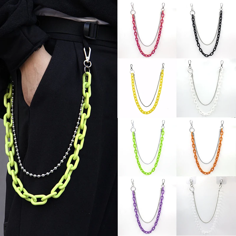 

2Layer Punk Adjustable Hook Trousers Pants waist Belt Women Acrylic Waist Link Belt Women Belt Candy Color Trousers Chain Belt