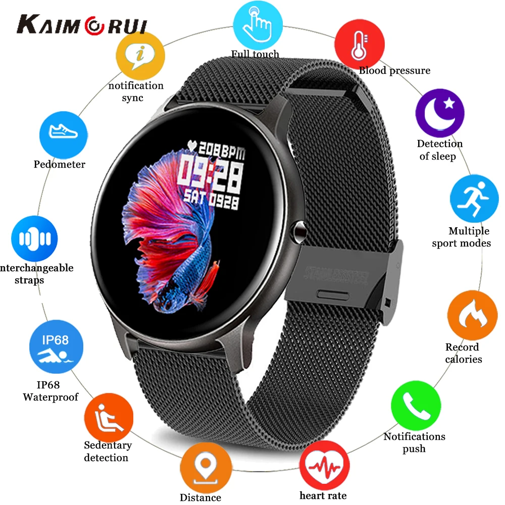 

Kaimorui LW02 Smart Watches 1.4 inch Full Touch Screen Men's Wristwatch Waterproof Heart Rate Women Smartwatch For Android Ios