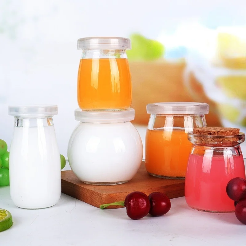 

Yogurt Milk Pudding Bottle Glass with Lid Creative Oven 100ml Household Jelly Cork Wishing Party Supplies Decor Clear Bottles