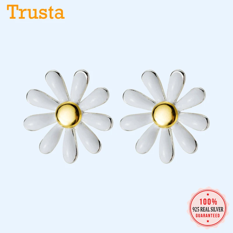 Trustdavis S925 ботаника Marguerite цветок серьги гвоздики для женщин дамы подарок 100%