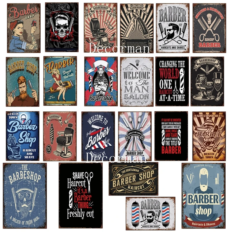 

[ DecorMan] Custom Barber Shop Tin Signs Posters Vintage Metal Painting Club Decor LTA-1703