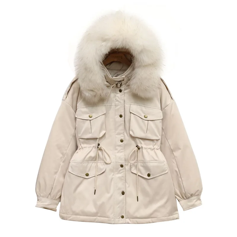 

Popular Real Raccoon Fur Collar Duck Down Coat Loose Warm Thick Women's Down Jacket Korean Style Women Oversized Winter Jacket