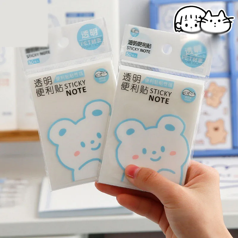 

20 pcs/lot Kawaii Bear Transparent PET Memo Pad Sticky Notes Cute N Times Stationery Label Notepad Bookmark Post school supplies