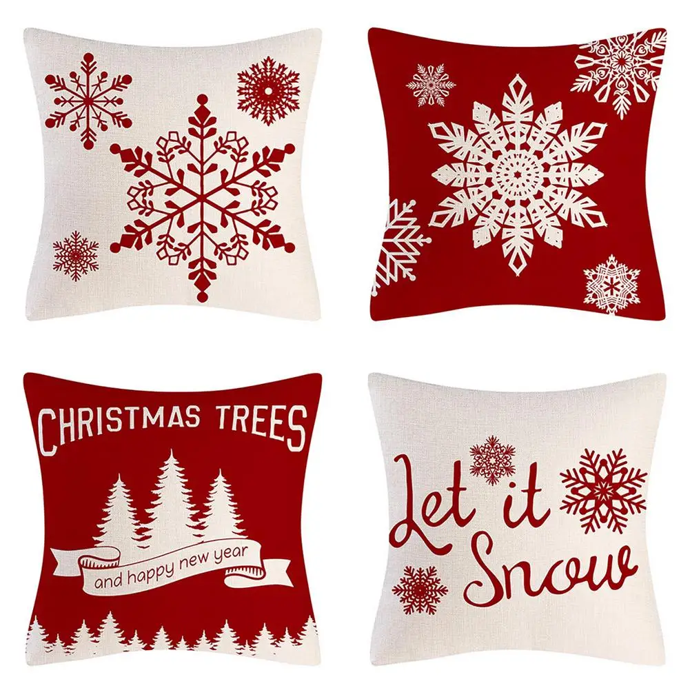 

Рождественские декоративные наволочки, набор из 4 наволочек для подушек в сельском стиле, праздничные льняные наволочки для дивана, дивана, ...