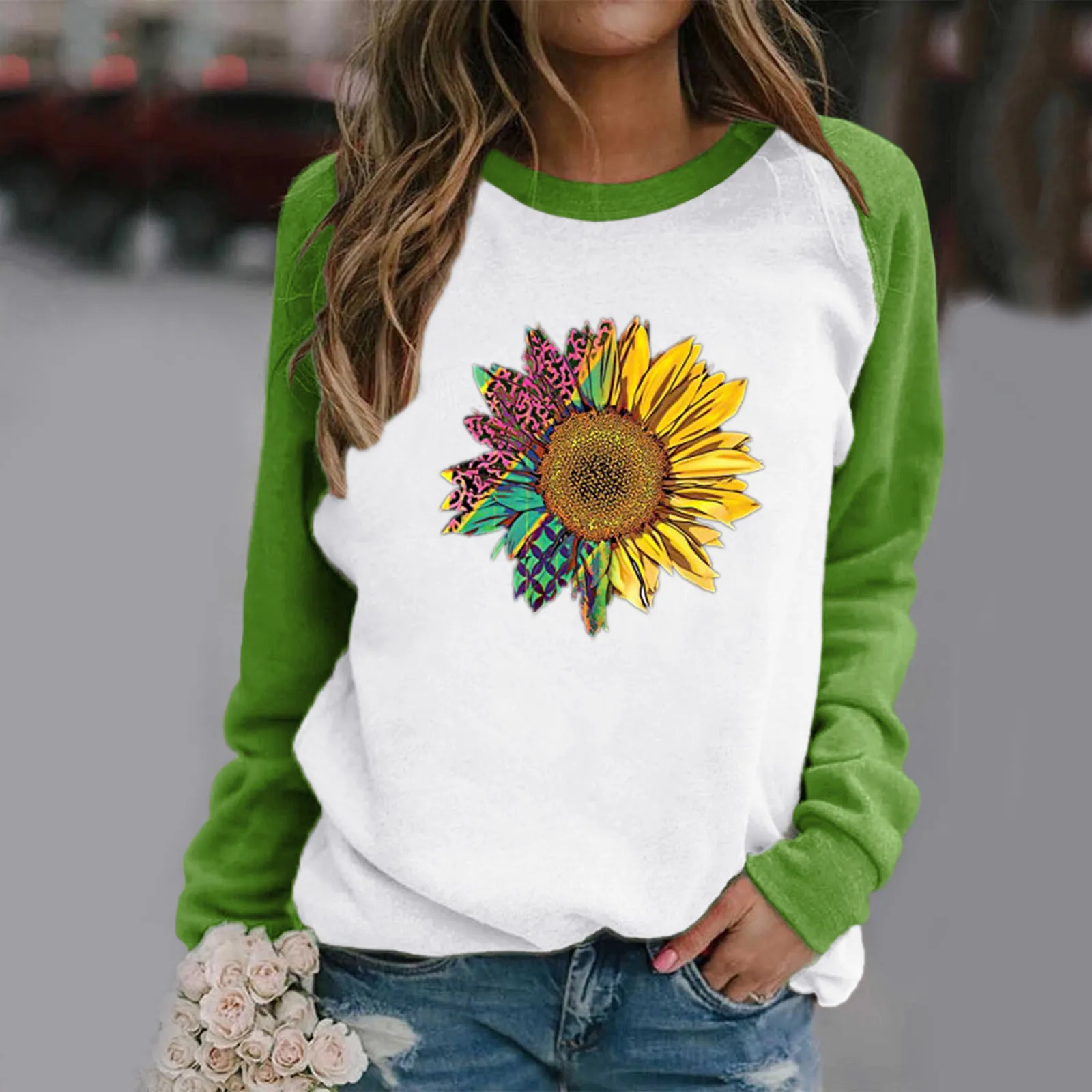 Women Blouse Autumn Winter Long Sleeve Sunflower Print Loose Oversized Sweatshirt Ladies Hoodie Casual Pullover Sweater Harajuku