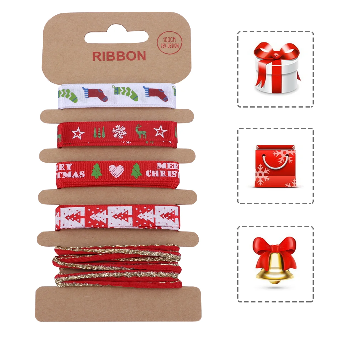 

Christmas Ribbons Kit with 5 Patterns Printed Ribbon Decoration Party Supply