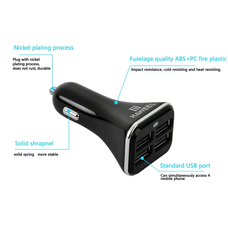 HAWEEL Универсальный 5V 6.8A 4 usb порта автомобильное зарядное устройство для смартфонов/планшетных ПК(черный