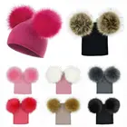 2020 милые новые детские шапки для малышей, зимние теплые шерстяные вязаные шапки, шапки с меховым помпоном, шапки для мальчиков и девочек, женская шапка