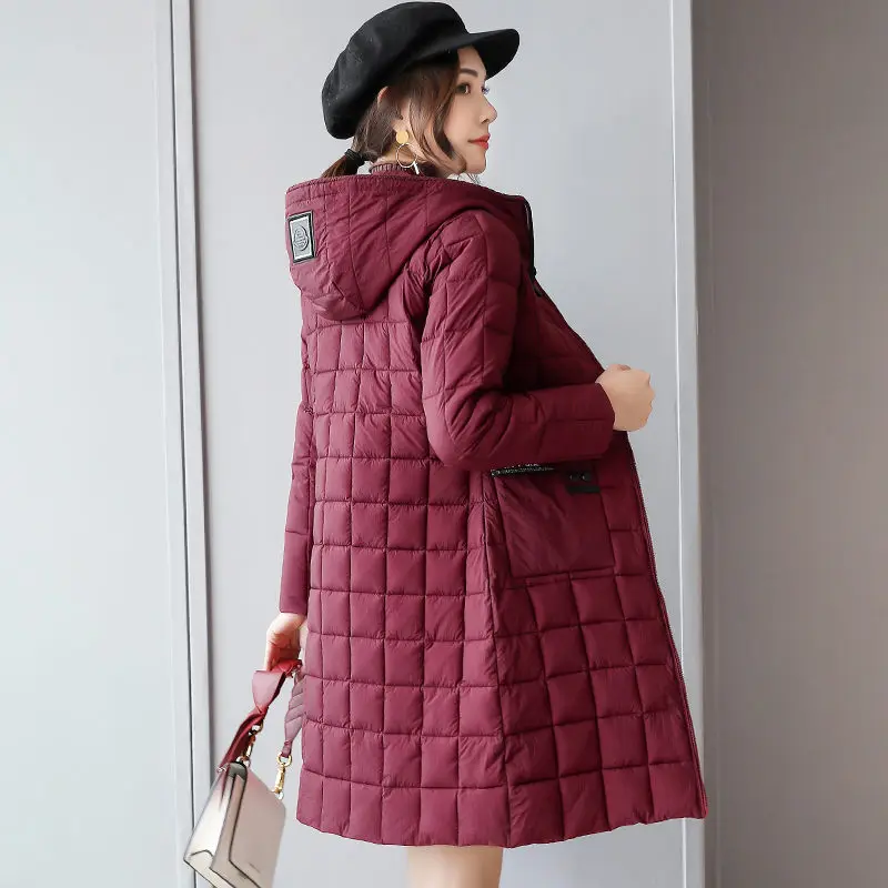 Легкий пуховик Женская длинная куртка в Корейском стиле с капюшоном новинка 2019