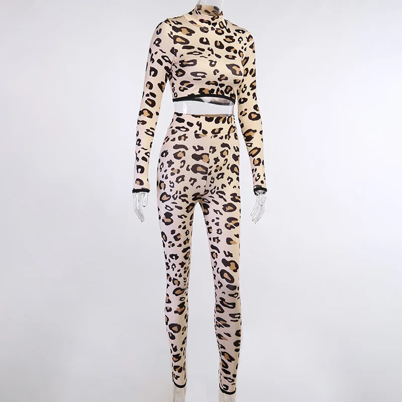 

2021 New Autumn Spring Women's Clothing Set Leopard Print Long Sleeve Top and Pants Two-piece Suit for Travelling Party Holiday