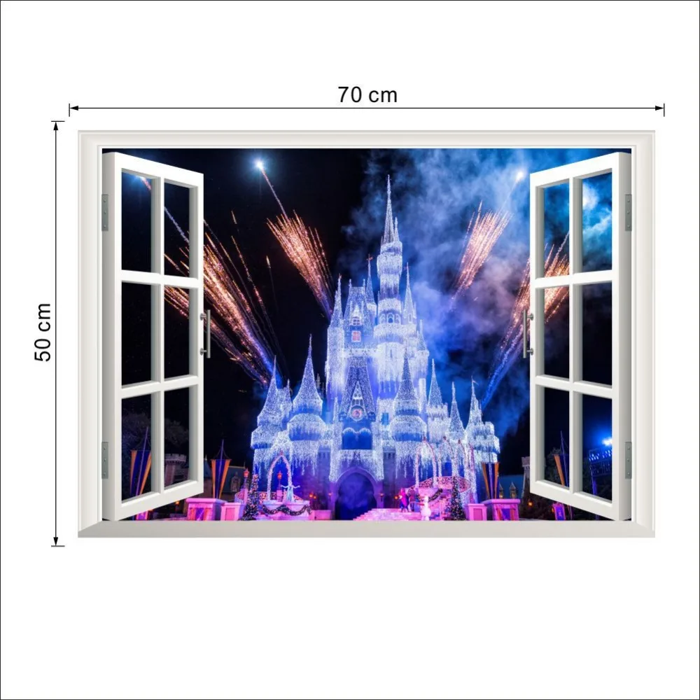 Disney 3dview окно вид древний замок фейерверк домашние наклейки на стену для детской