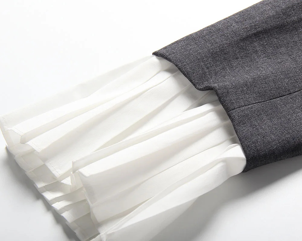 

DEAT 2021 new spring and autumn fashion women clothes notched collar flare sleeves asymmetrical patchwork jacket double breasted