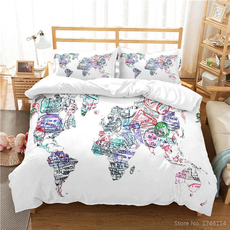 

3D Earth Universe World Map Printed Bedding Set Soft Comfortable Duvet Cover Pillowcases Set Bedlinens Twin Full Queen King Size