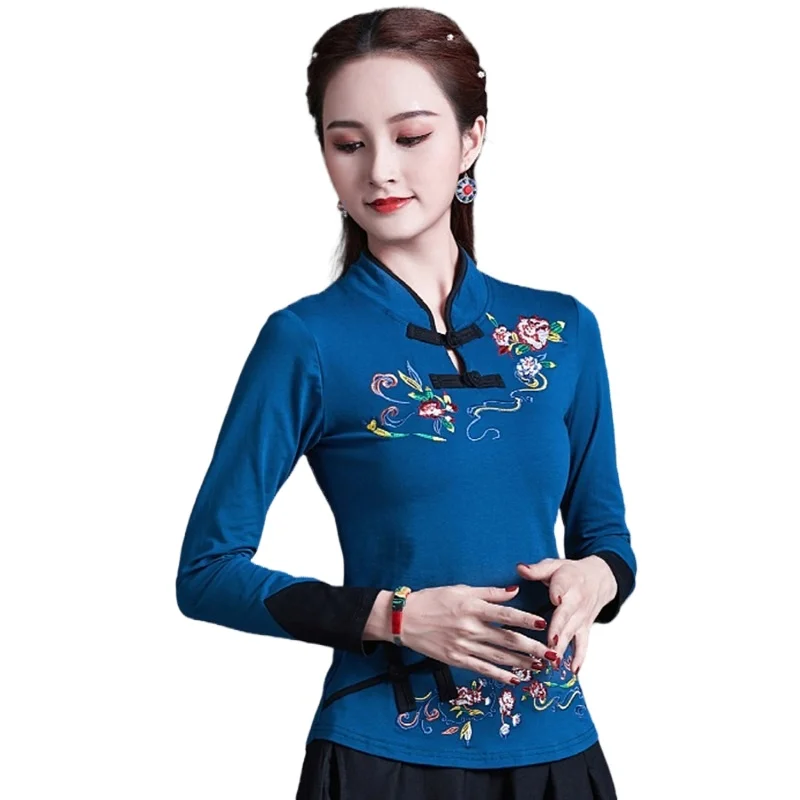 Женская винтажная рубашка Hanfu в китайском стиле 2021 этническая туника Лоскутная