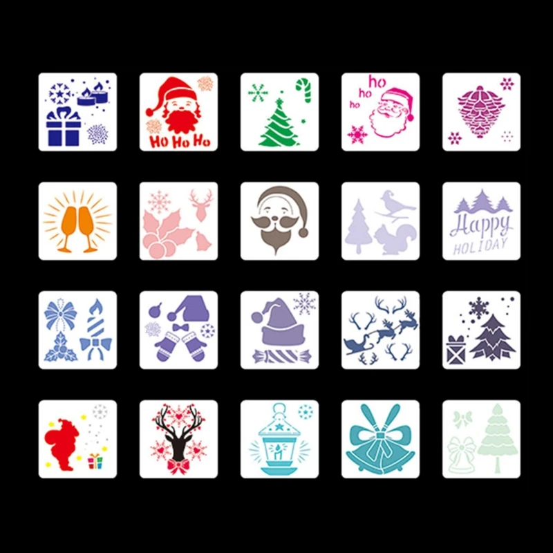 

20 Pcs Painting Stencils DIY Christmas Decoration Drawing Stencil for Painting
