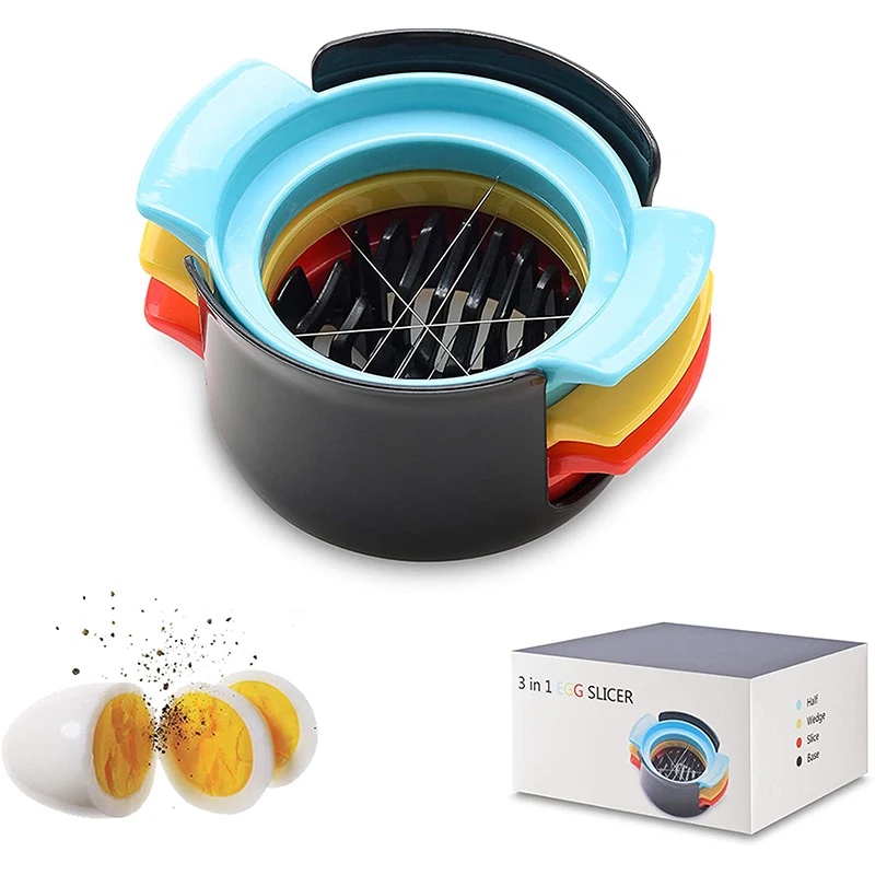 

3 in 1 Egg Slicer for Hard Boiled Eggs Upgraded Multifunctional Egg Fruit Cutter with Stainless Steel Wires Kitchen Gadgets