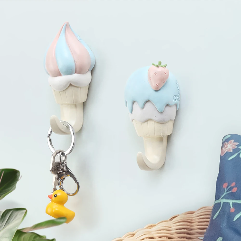 

1PC Home Decoration Creative Ice Cream Shape Wall Hook Wall Mounted Resin Hook Hanging Coat Hook for Home Decoration Bedroom